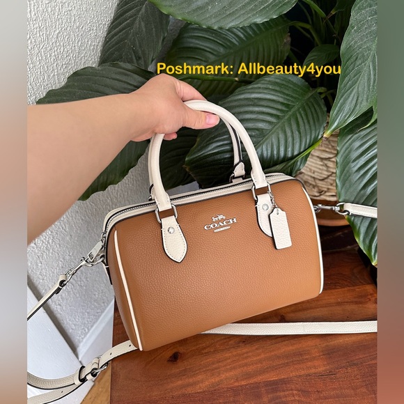 NWT COACH Rowan Satchel Bag In Colorblock - Novelty Leather/Silver/Light Saddle - Picture 6 of 16